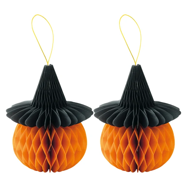 Set 2 calabazas de papel con sombrero