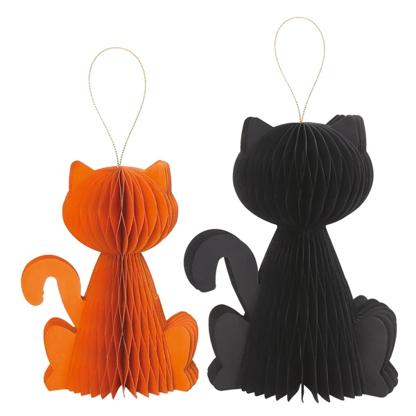 Set 2 decoraciones de papel gato negro naranja surtido