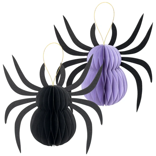 Set 2 decoraciones de papel araña negro/morado surtido