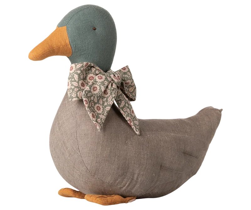Peluche Pato gris con lazo verde
