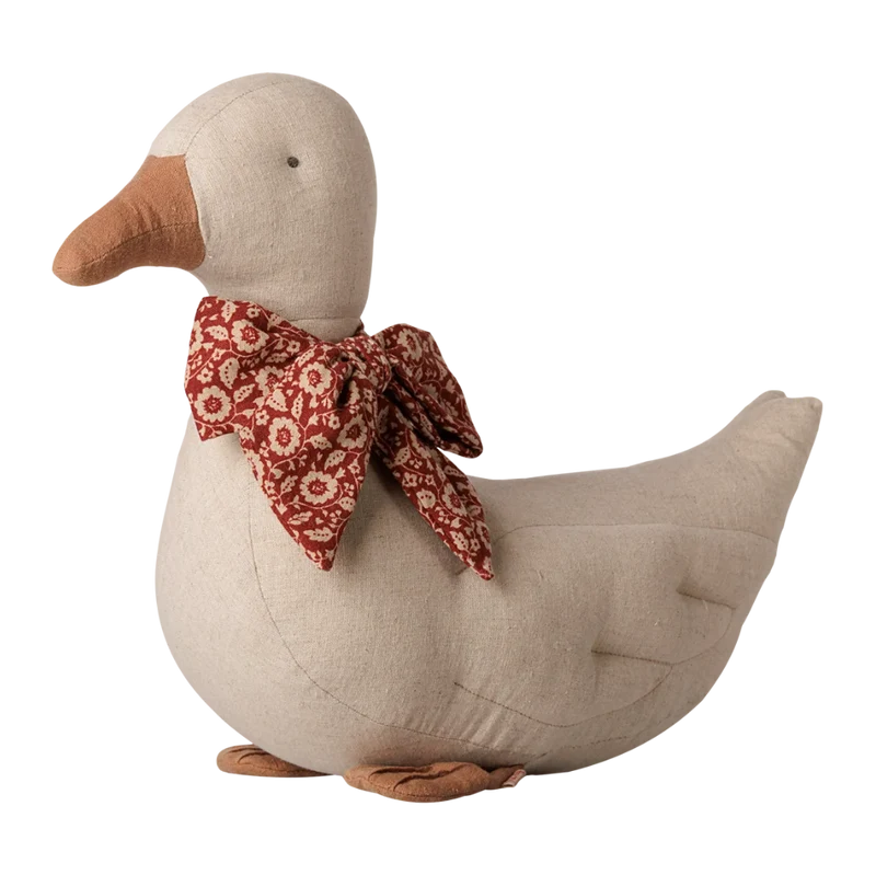 Peluche Pato beige con lazo rojo
