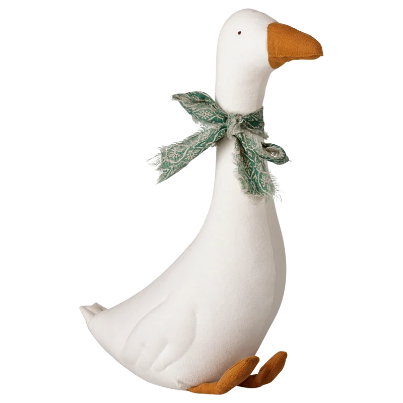 Peluche Ganso blanco con lazo verde pequeño