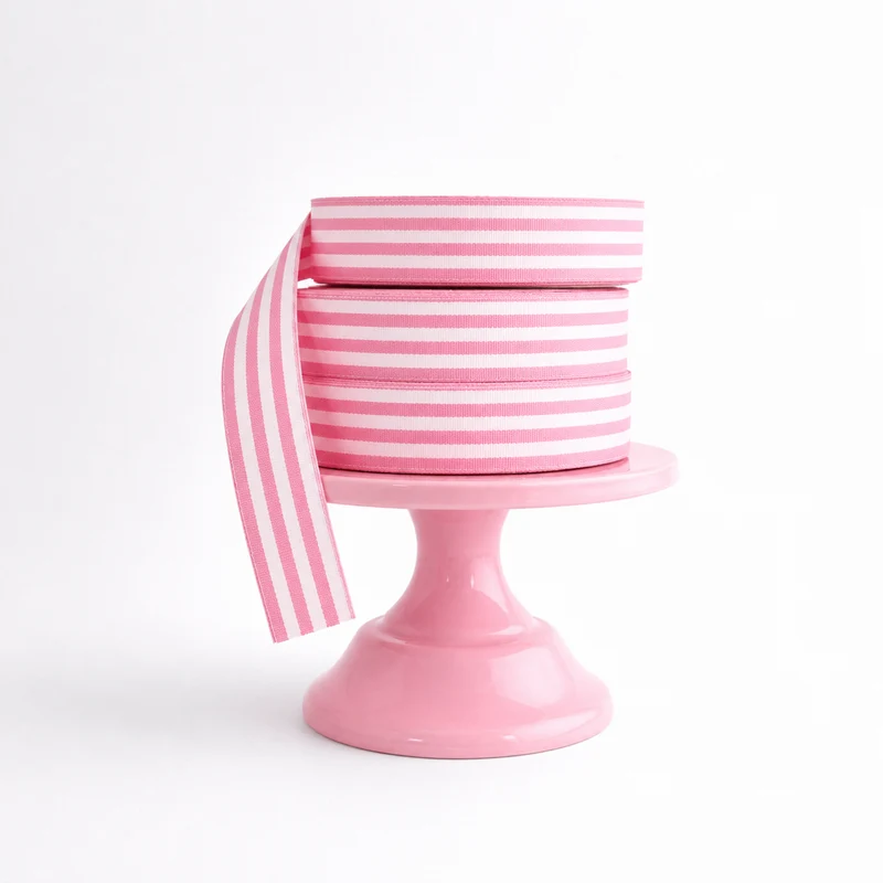 Fita de algodão multi riscas Mostarda e Rosa