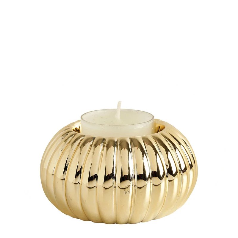 Porta-velas de cerâmica dourado M