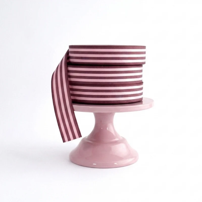Fita de algodão multi-riscas Bordeaux e Rosa