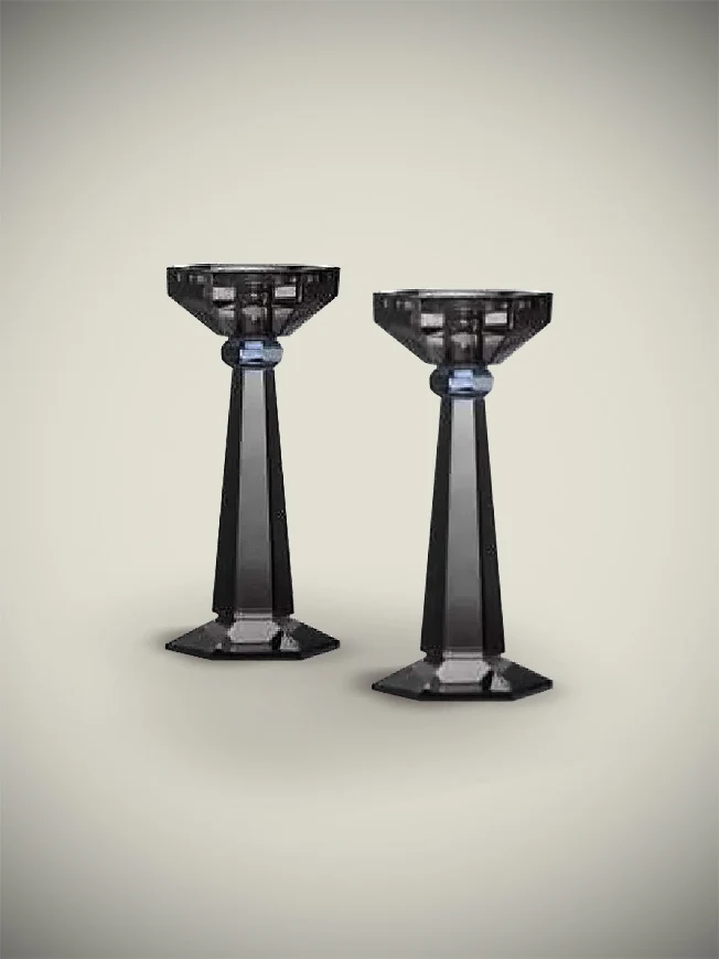Pareja de Candelabros de Cristal 'Art Deco' - Gris