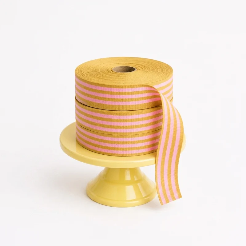 Cinta de algodón multi stripes Mostaza y Rosa