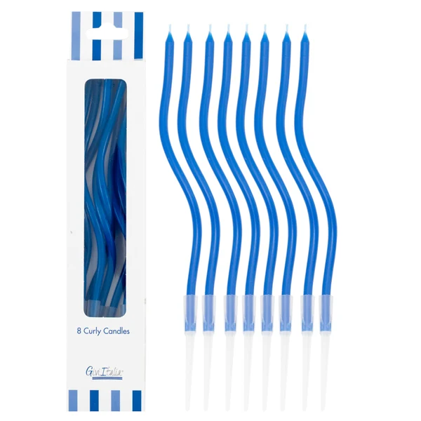Velas largas Curly azul / 8 uds.