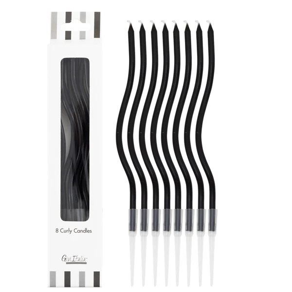 Velas largas Curly negro / 8 uds.