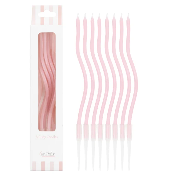 Velas largas Curly rosa / 8 uds.