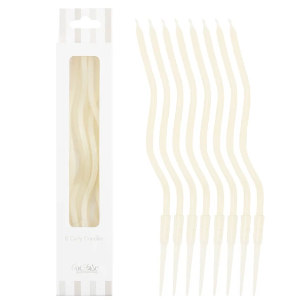 Velas largas Curly marfil / 8 uds.