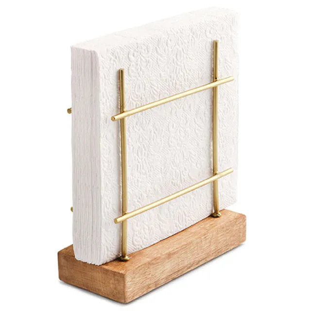 Servilletero con base de madera y metal dorado