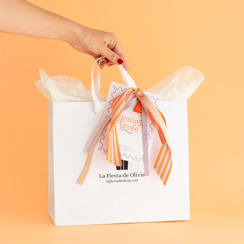Bolsa de regalo con tarjetón personalizado Orange "Gracias Profe" * Edición Limitada *