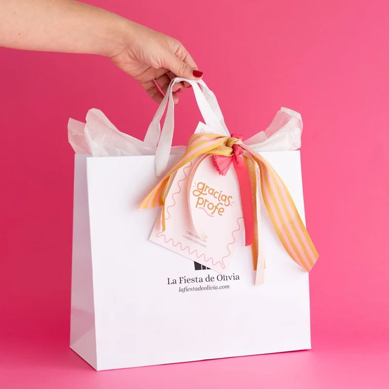 Bolsa de regalo con tarjetón personalizado Pink "Gracias Profe" * Edición Limitada *