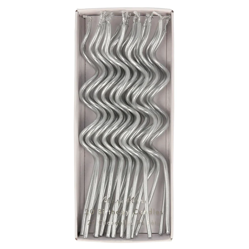 Velas largas plateadas Swirly / 20 ud.
