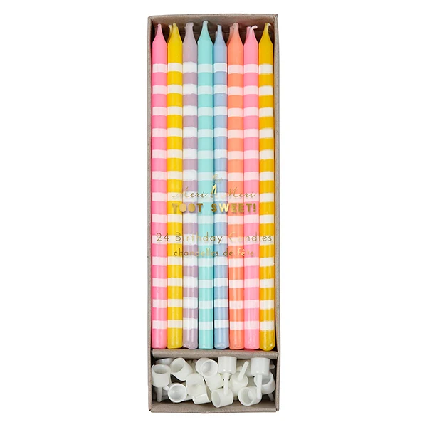 Velas de rayas mix colores pastel / 24 ud.