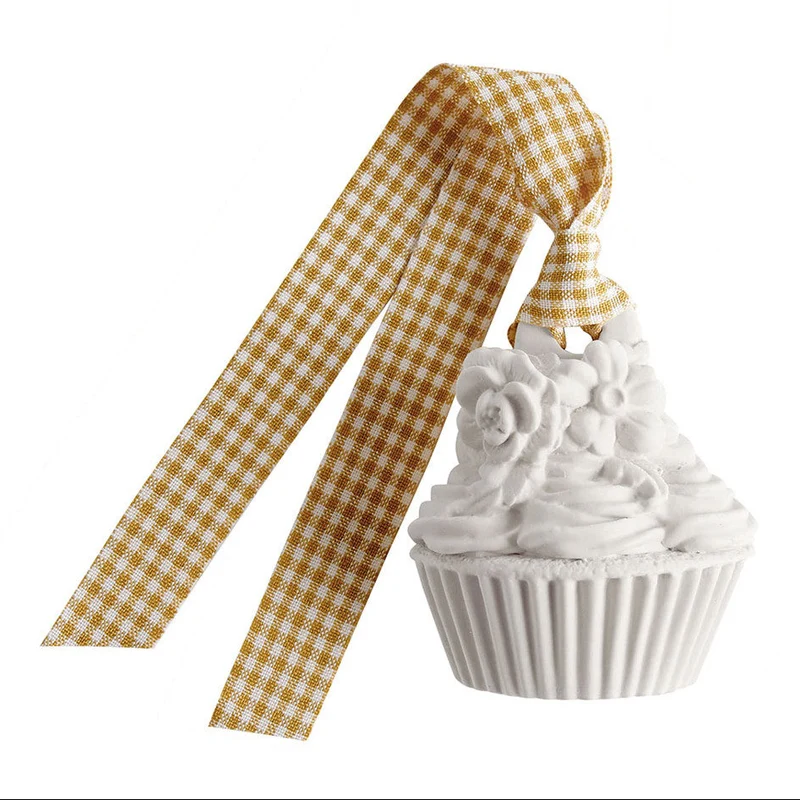 Detalle perfumado Cupcake cinta Vichy mostaza