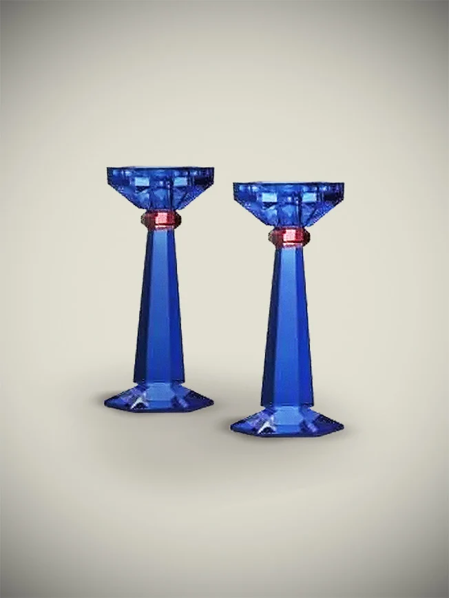 Pareja de Candelabros de Cristal 'Art Deco' - Azul Cobalto