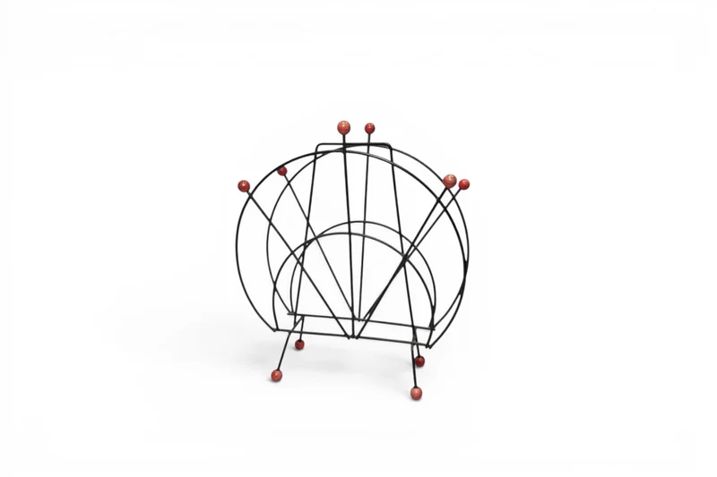 1950s ATOMIC MAGAZINE RACK IN STEEL + WOOD