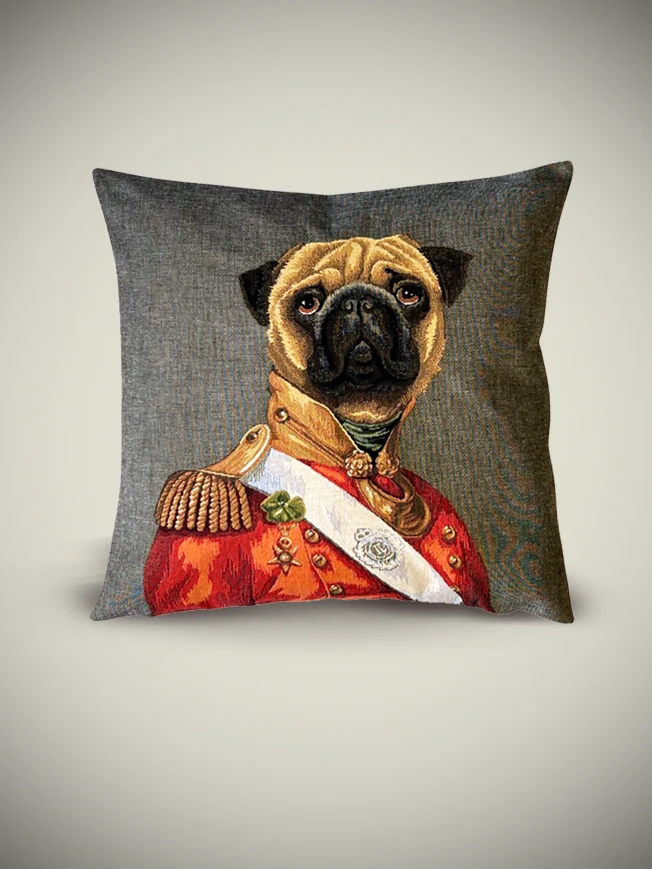 Funda de Cojín 'Aristo Pug' con Perro Carlino - 45x45 cm
