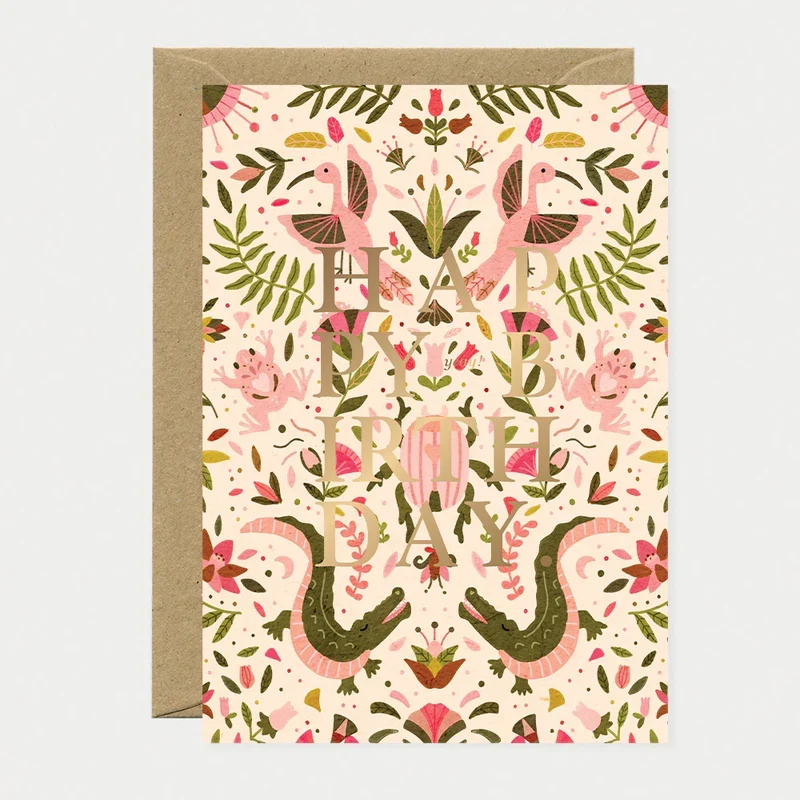 Tarjeta felicitación Happy Birthday pink Croco