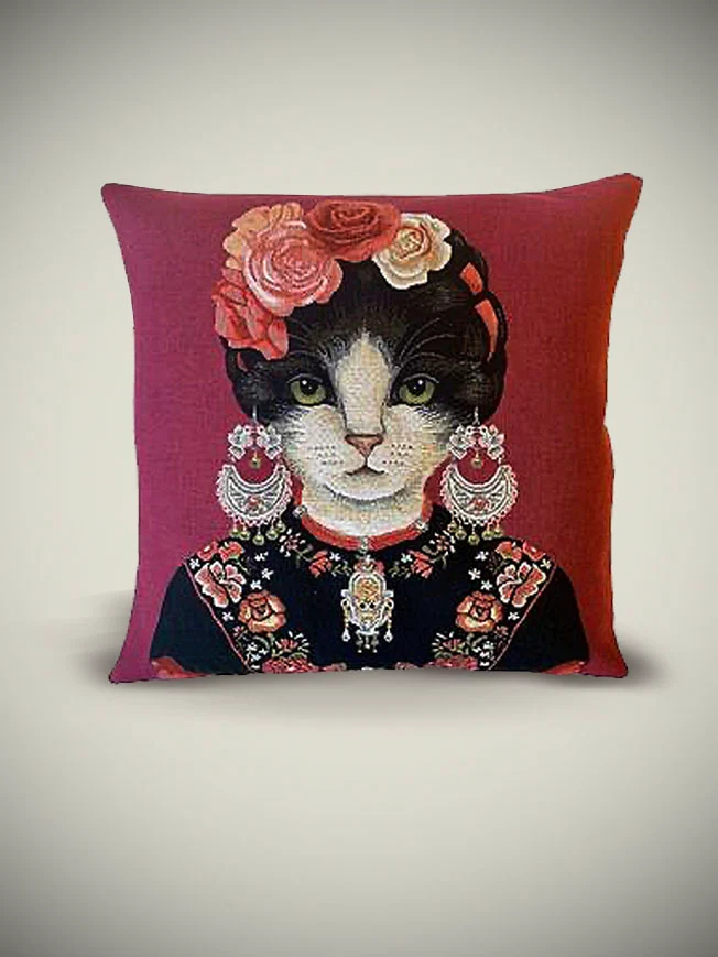 Funda de Cojín 'Gato Kahlo' - 45x45 cm
