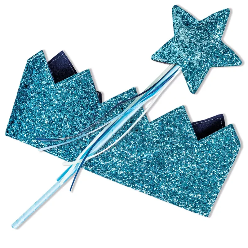 Corona cumpleaños con varita azul glitter