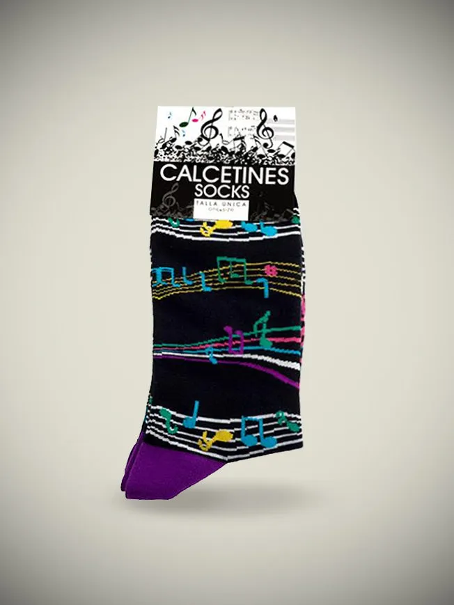 Calcetines en Caja de Lata 'Partituras Musicales' - Negro