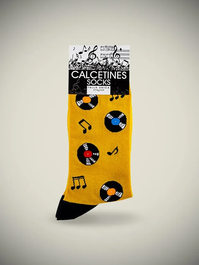 Calcetines en Caja de Lata 'Discos' - Mostaza