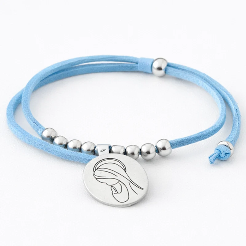 Pulsera virgencita cuerda azul en bolsa