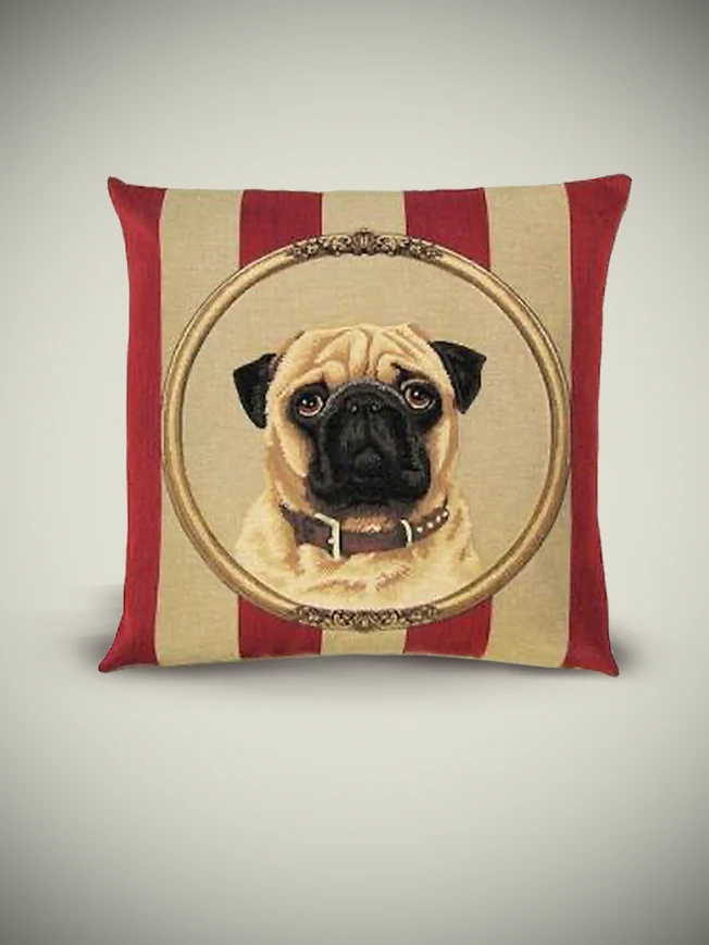 Funda de Cojín 'Pug Portrait' con Perro Carlino - 45x45 cm