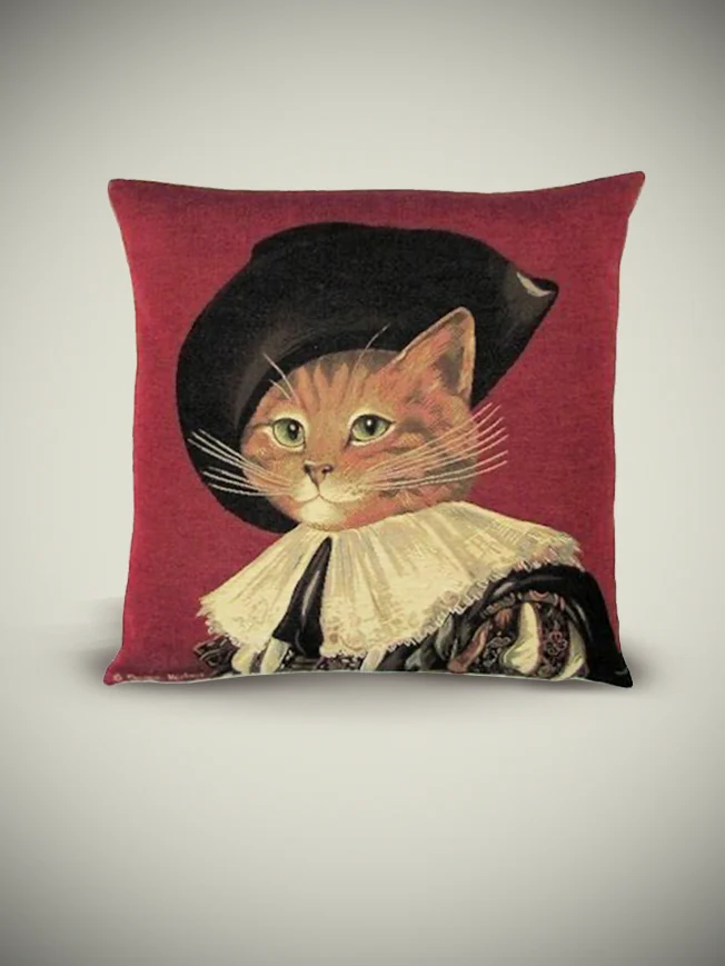 Funda de Cojín 'D'Artagnan' con Gato - Susan Herbert, 45x45 cm