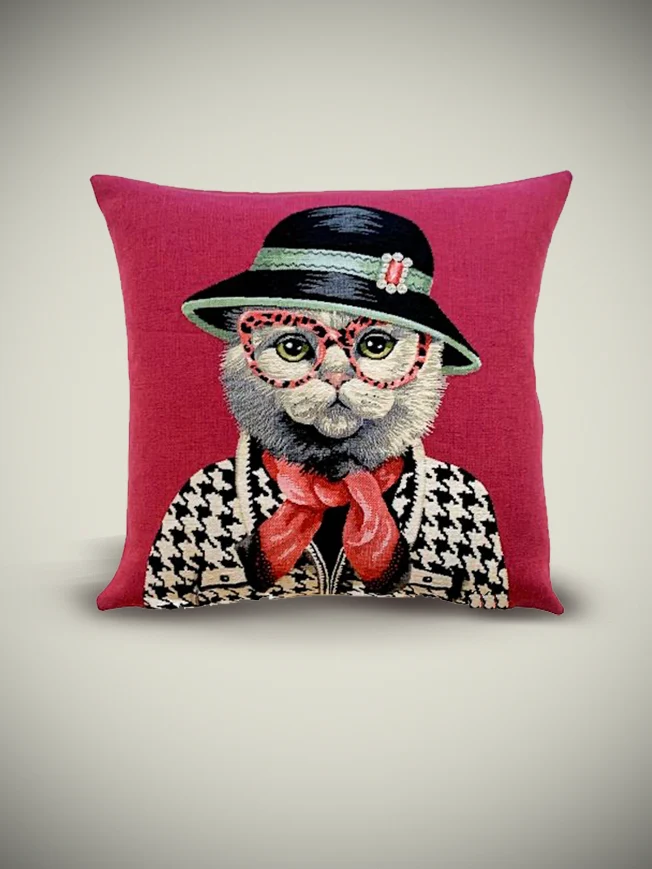 Funda de Cojín 'Chatnel' con Gato - 45x45 cm