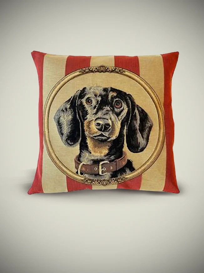 Funda de Cojín 'Dachshund Portrait' con Perro Teckel - 45x45 cm