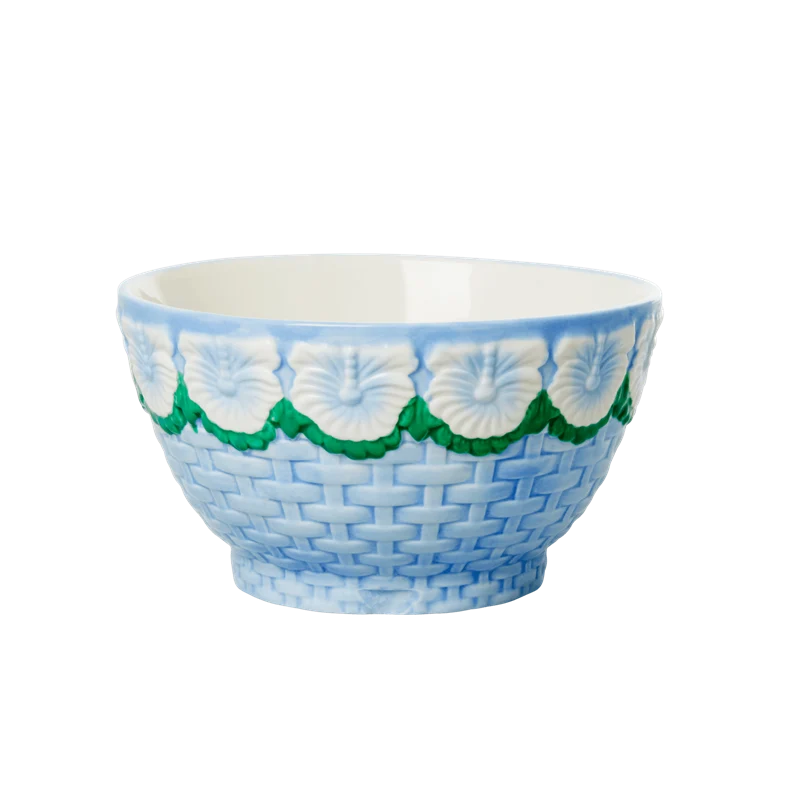 Bol cerámica azul con flores