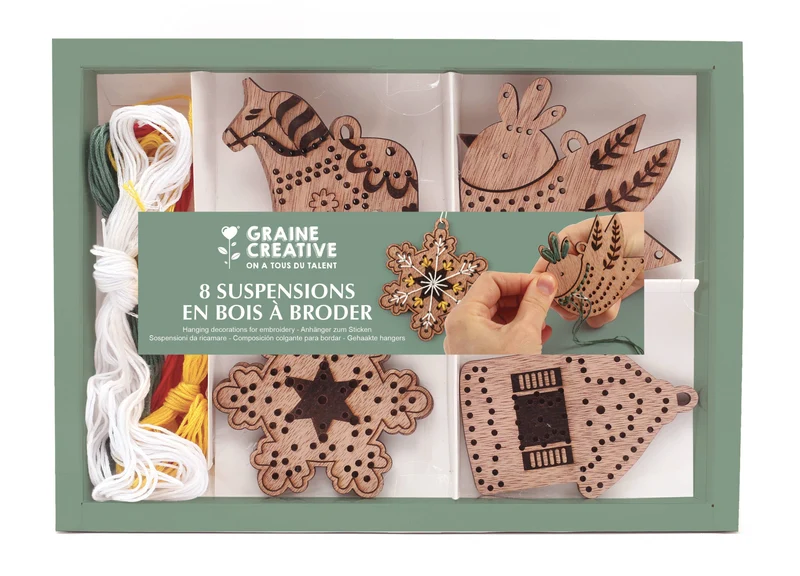 Kit de 8 decoraciones de Navidad para Bordar de Madera - Graine Créative