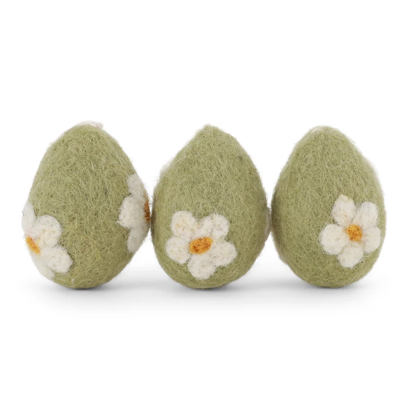 Enfeites de ovos de Páscoa de feltro, margaridas verdes, 3 unidades.