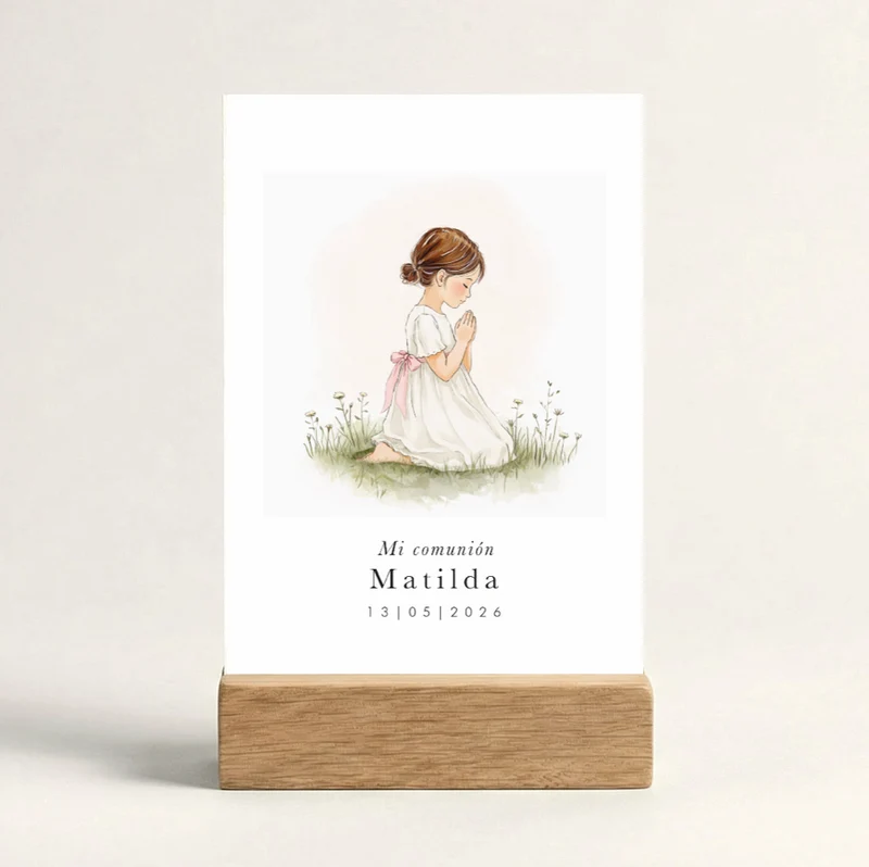 Centro de mesa con soporte de madera niña rezando / 2 uds.