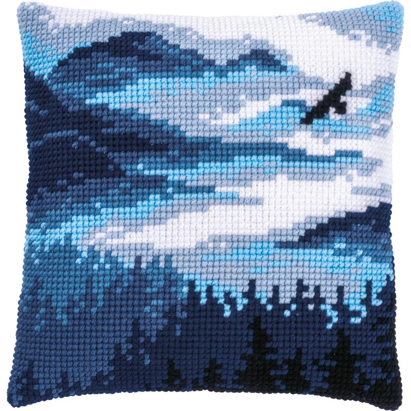 Kit para Bordar Cojín en Punto de Cruz "Paisaje Azul" - Vervaco