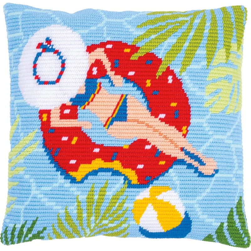 Kit para Bordar Cojín en Punto Largo "Piscina" - Vervaco