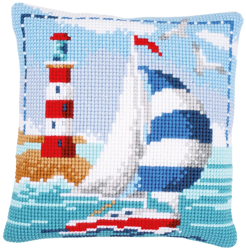 Kit para Bordar Cojín en Punto de Cruz "Faro Marítimo" - Vervaco