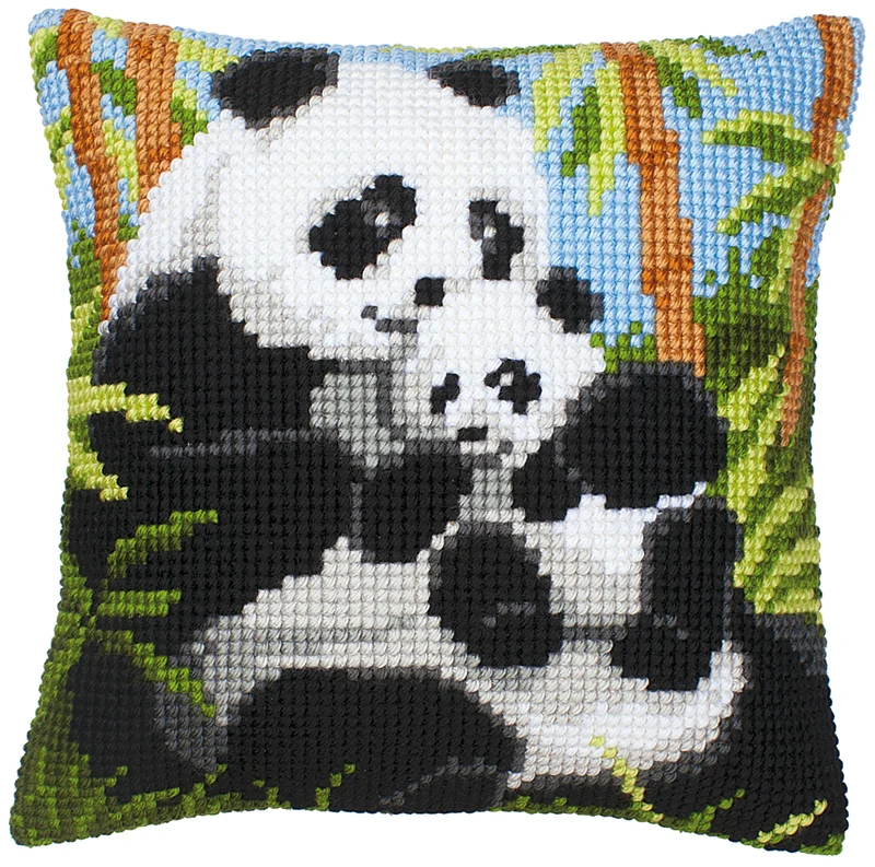 Kit para Bordar Cojín en Punto de Cruz "Pandas" - Vervaco