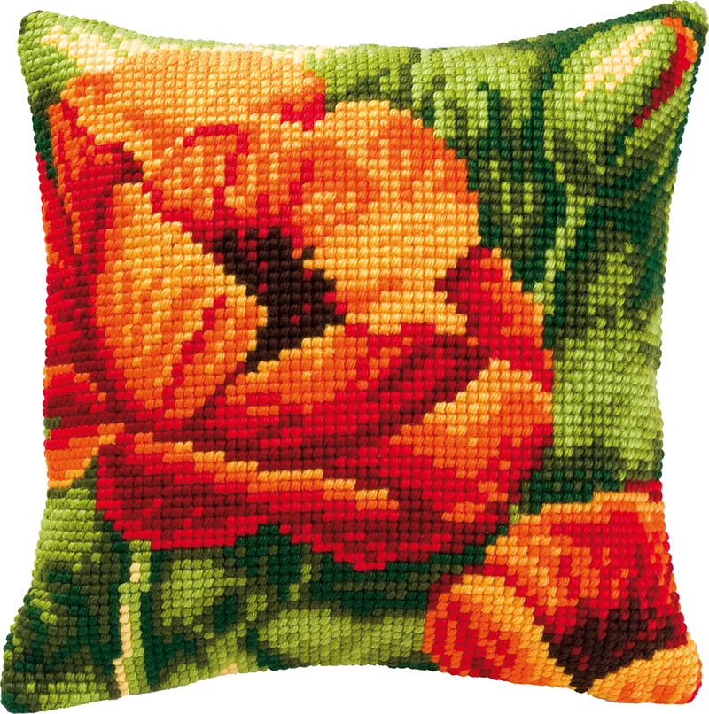 Kit para Bordar Cojín en Punto de Cruz "Flor Naranja" - Vervaco
