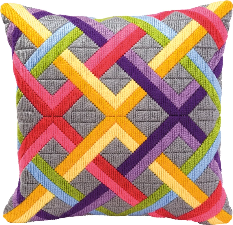 Kit para Bordar Cojín en Punto Largo "Diagonal de Colores" - Vervaco