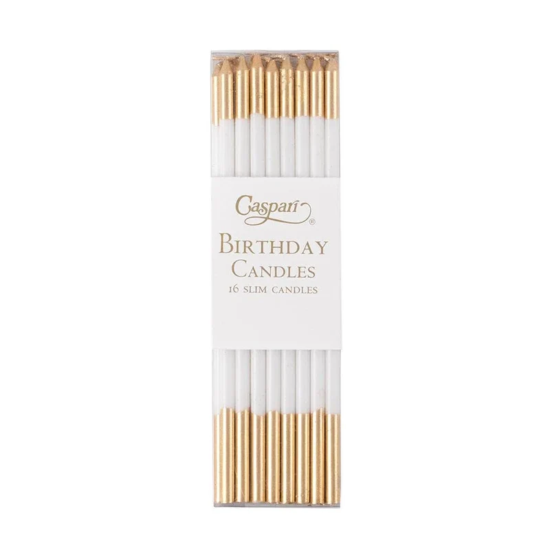 Velas largas bicolor blanco oro / 16 ud.