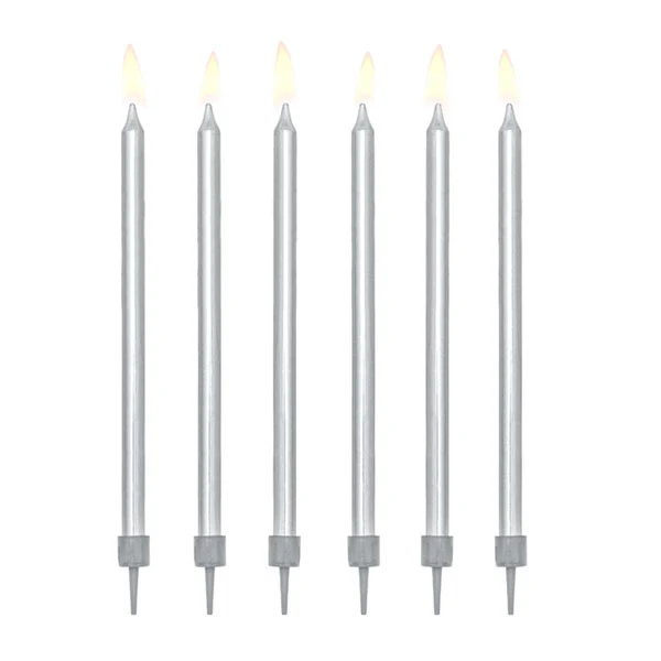 Velas largas plata basic / 12 ud.