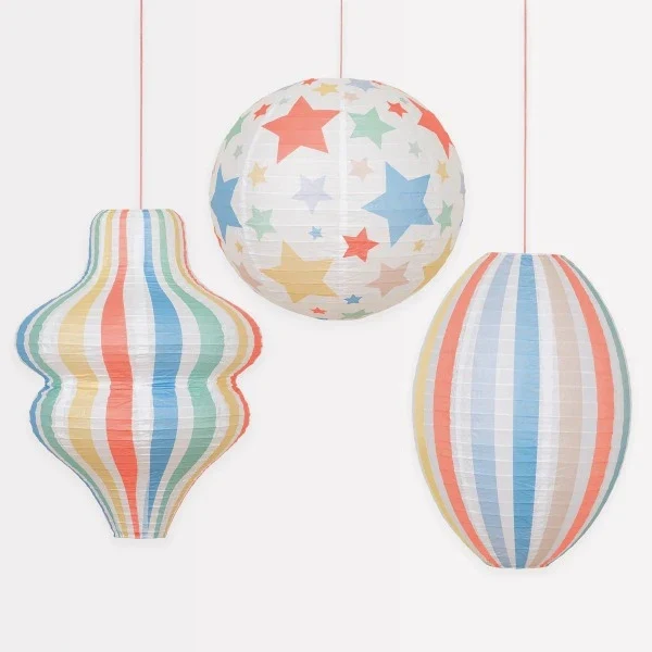 Kit lámparas de papel rayas y estrellas / 3 uds.