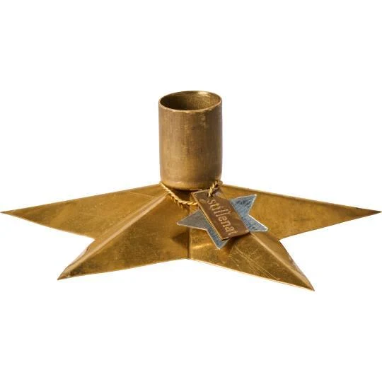 Candelabro para vela estrecha estrella dorado metal
