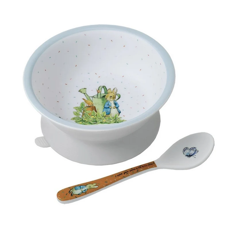Bol con ventosa y cuchara Peter Rabbit celeste