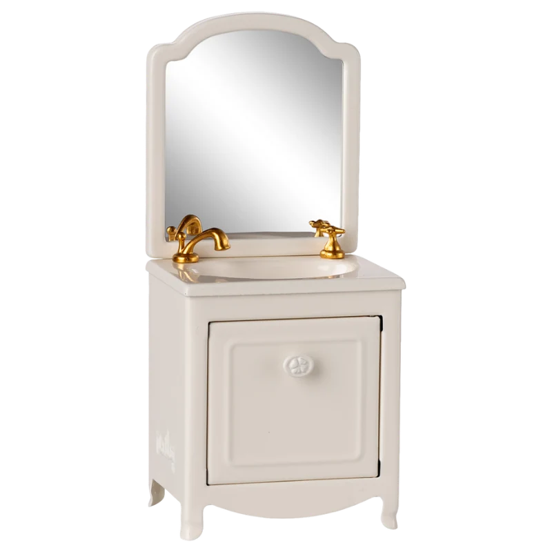 Lavabo blanco con espejo miniatura ratón Maileg